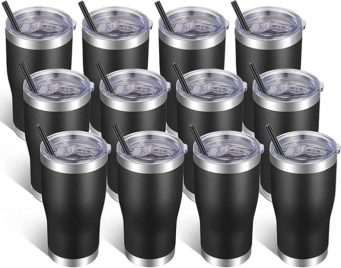 VEGOND 20oz Tumbler Stainless Steel Tumbler Cup with Lid And Straw Vacuum Insulated Double Wall Travel Coffee Mug(Black 12 Pack)