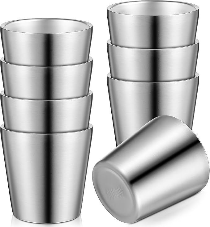 8 Pack Stainless Steel Insulated Cup Metal Tumbler Double Wall Vacuum Water Glasses Camping Reusable Mugs Bbq Home Office Party Coffee(5.9 oz)