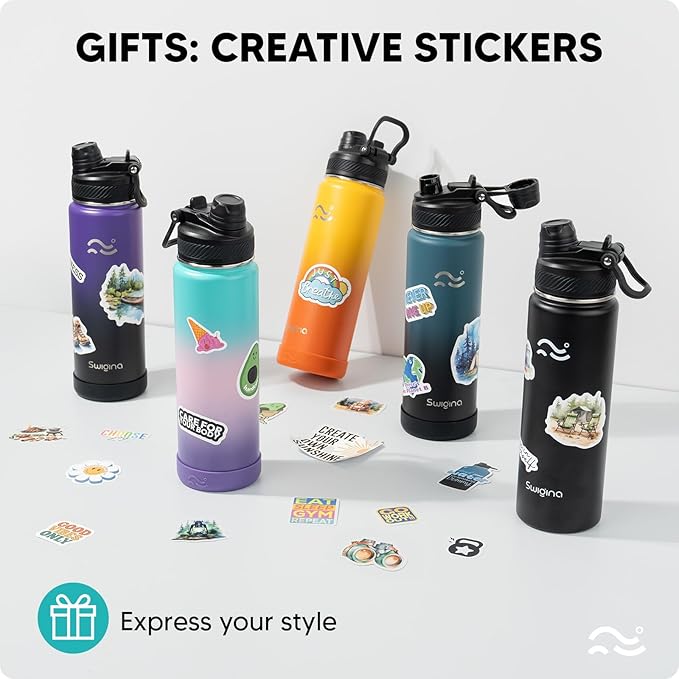 [2-IN-1 LID] Insulated Water Bottle with Silicone Boot (36hrs Cold/18hrs Hot) - DIY Stickers, Leakproof, BPA Free, 40 oz