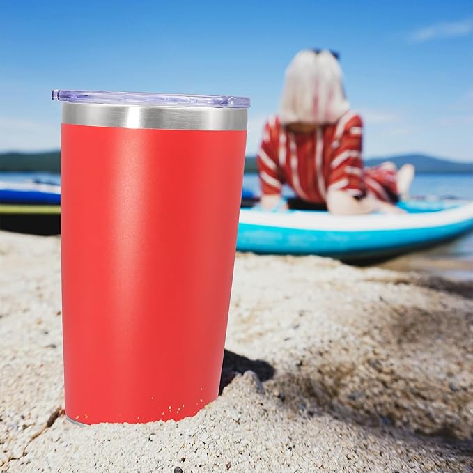 20 oz Tumbler Coffee Tavel Tumblers Bulk with Lid Stainless Steel Double Wall Vacuum Insulated Mug Powder Coated Cups fit Car Cupholder for Hot and Cold - Red, 4Pack