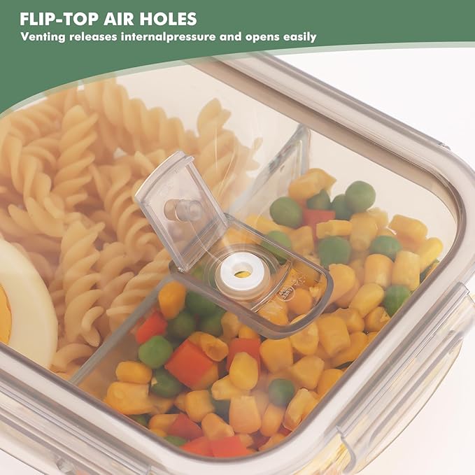 5 Pcs 35oz Glass Food Prep Containers with Airtight Lids,Bento Boxes for Lunch, 2 Compartment Lunch Box,Glass Storage Containers with Lids - Light Gray