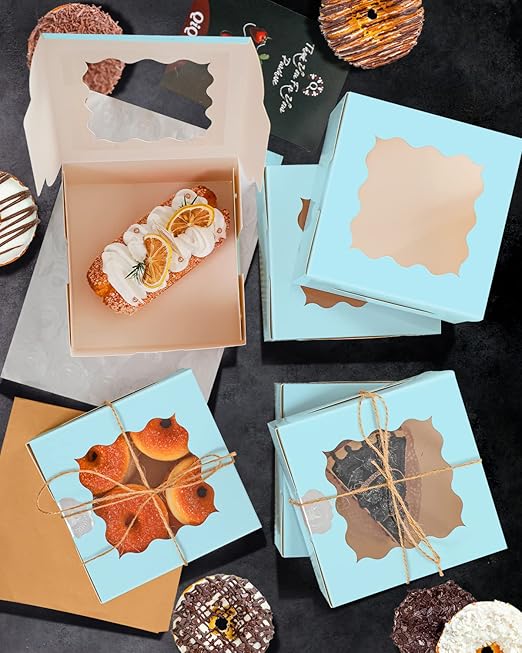qiqee Light Blue Cookie Boxes with Window 36packs 6x6x3 Light Blue Bakery Box Pastry Box for Wedding Favor Birthday ＆ Party