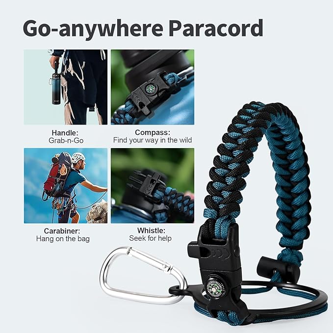 20 oz Insulated Water Bottle with Straw (Cold for 48 Hrs), Stainless Steel Triple Wall Vacuum Sports Water Jug, Leakproof Hydro Cup Flask with Paracord Handle & Straw Spout Lids & DIY Stickers