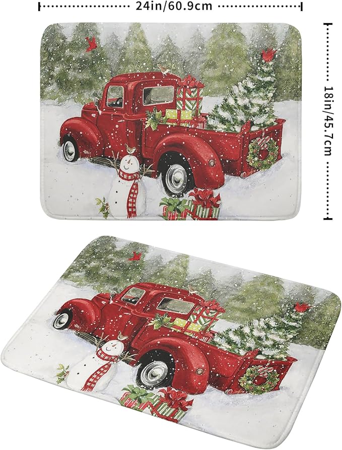 Christmas Red Truck Dish Mat for Kitchen Counter 18x24in, Winter Holiday Xmas Tree Snowman Farmhouse Absorbent Dishes Drainer Drying Mats Fast Dry Washable Microfiber Draining Pad