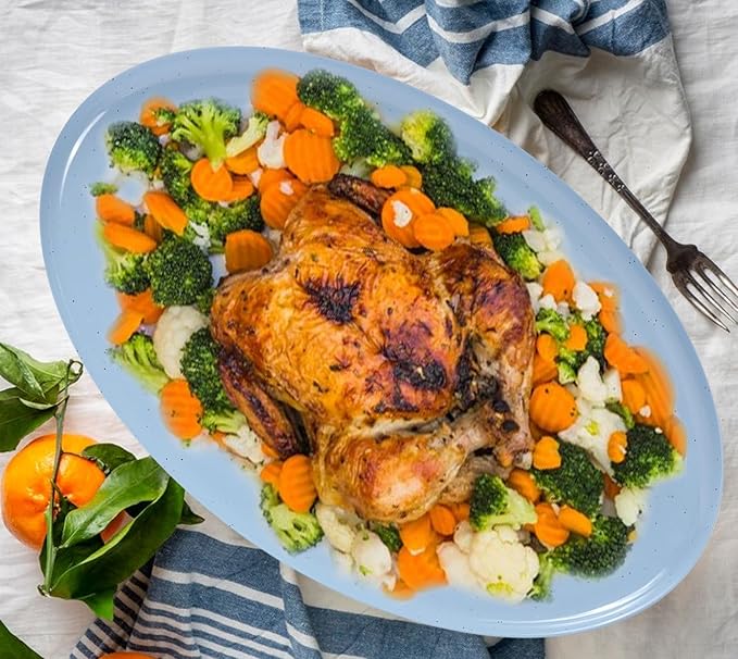 Webbylee ‌16" Melamine Oval Platter Set of 2- Lightweight Durable Serving Tray for Party, Catering & Home | Dishwasher Safe, Fits Turkey/Charcuterie-Blue & Beige