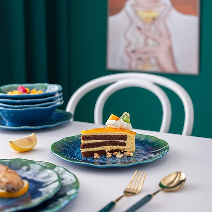 Melamine Dinnerware Set 12 PCS Teal Turquoise Tableware Plates Bowls Blue Green Dishwasher Safe Not Microware Not Oven