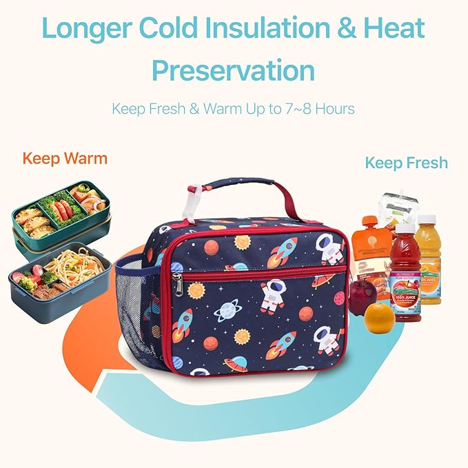 Bagseri Kids Lunch Bag Boys - Insulated Lunch Box for Kids Reusable Leak-Proof Boys Lunch Bag Toddler Lunch Box for Daycare and School, Space Astronaut