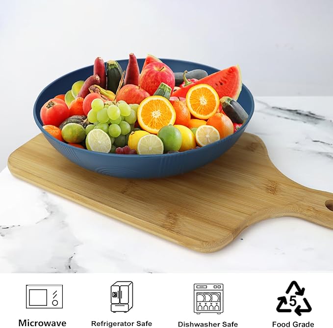 PYRMONT 65 OZ Salad Bowls Set of 6-10 inch Serving Bowl Large Bowl Wheat Straw Plates Bowls - Dishwasher Safe Plate - Wide and Shallow Bowls for Kitchen,Pasta,Noodles - Multi Color