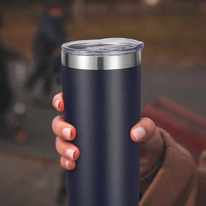VEGOND Stainless Steel Skinny Tumbler, 20 oz Vacuum Insulated Tumbler with Lid and Straw, Double Wall Coffee Cup, Travel Mug for Cold Hot Drinks, Navy Blue 1 Pack