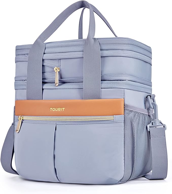 TOURIT Insulated Lunch Box Bag, Double Deck Leakproof Cooler Tote for Work Office Picnic, Expandable Lunch Container, Grey