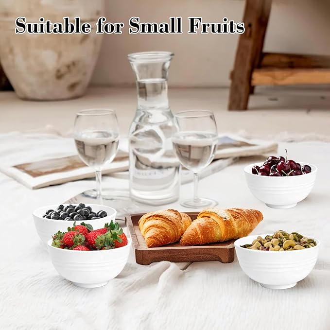 Wrova Wheat Straw Snack Bowls 10oz Set of 8 - Unbreakable Dessert Bowl for Kids - Small White Bowls for Ice Cream,Snack and Fruits - Microwave & Dishwasher Safe Mini Appetizer Bowl Sets - White