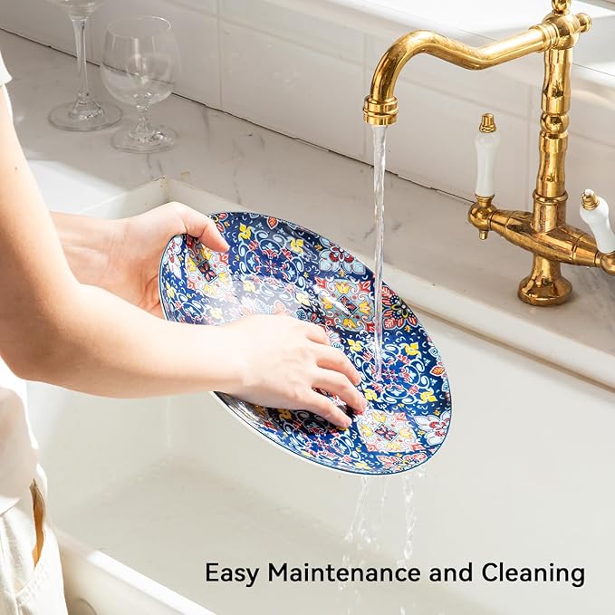 Sweejar Ceramic Dinnerware Sets for 6,18 Pieces Boho Plates and Bowls for Kitchen,Housewaring Gift,Bohemian Style Dish Set,Dishwasher and Microwave Safe(Colorful)