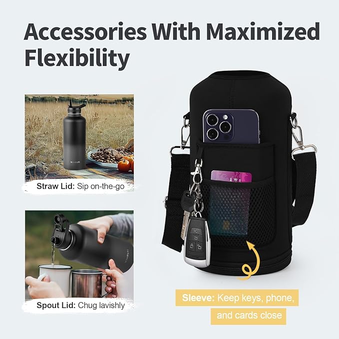 87 oz Insulated Water Bottle with Straw (Cold for 48 Hrs), Half Gallon Stainless Steel Triple Wall Vacuum Sports Water Jug, Leakproof Hydro Cup Flask with Straw Spout Lids & DIY Stickers