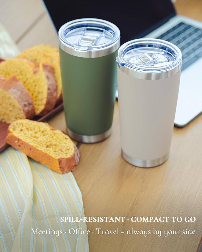 Travel Coffee Tumbler 20oz, 12 Pack Leakproof Travel Coffee Mug with Lid and Straw, Stainless Steel Double Wall Vacuum Insulated Tumbler for Hot/Iced Drinks (Textured Matte, Brown)