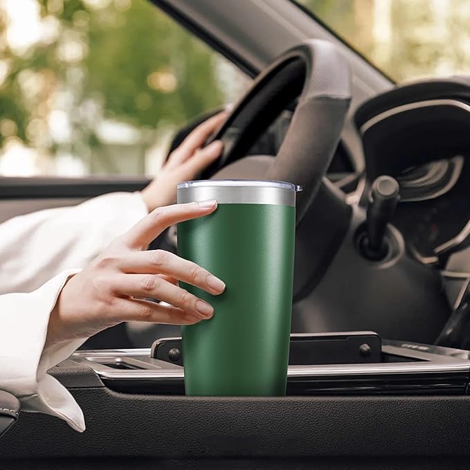 20 oz Tumbler with Lid Stainless Steel Double Wall Vacuum Insulated Tumblers Powder Coated Cups Travel Mug Keep Drinks Cold and Hot, Dark Green