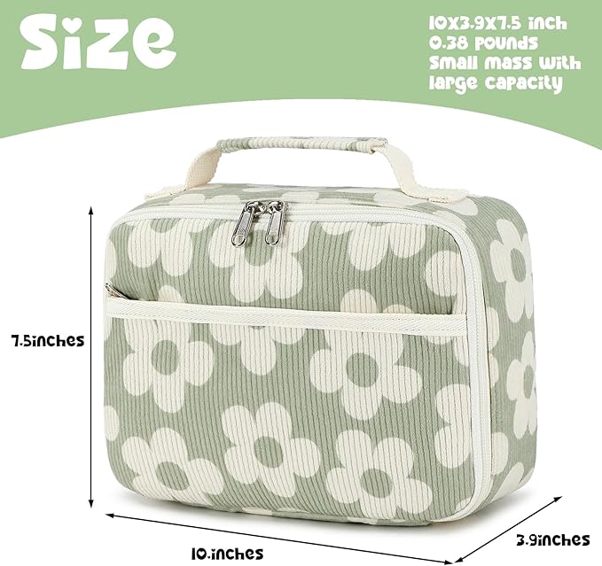 Bluboon Insulated Lunch Bag for Girls & Boys, Corduroy School Lunch Box with Cooler & Organizer Compartments, Leak-Proof Lunch Tote for School, Travel