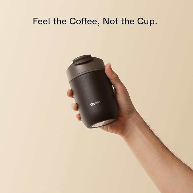 OutIn Travel Tumbler, Outdoor Insulated Coffee Tumbler with Leak-Proof Flip Lid, 12 oz Stainless Steel Mug for Hot & Cold Drinks Terra Brown