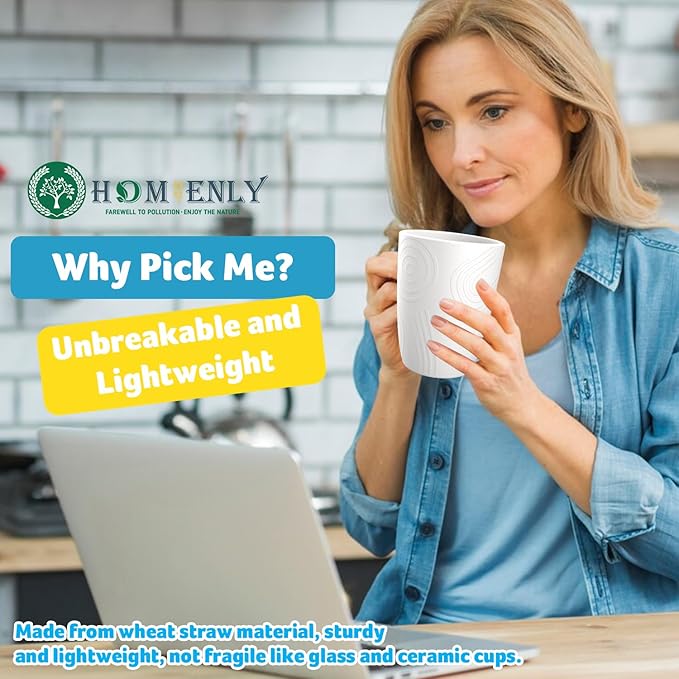 Homienly Wheat Straw Cups - 12 OZ Reusable Stackable Water Tumblers with Etched Pattern - Dishwasher Safe Set of 8 (Island Series)