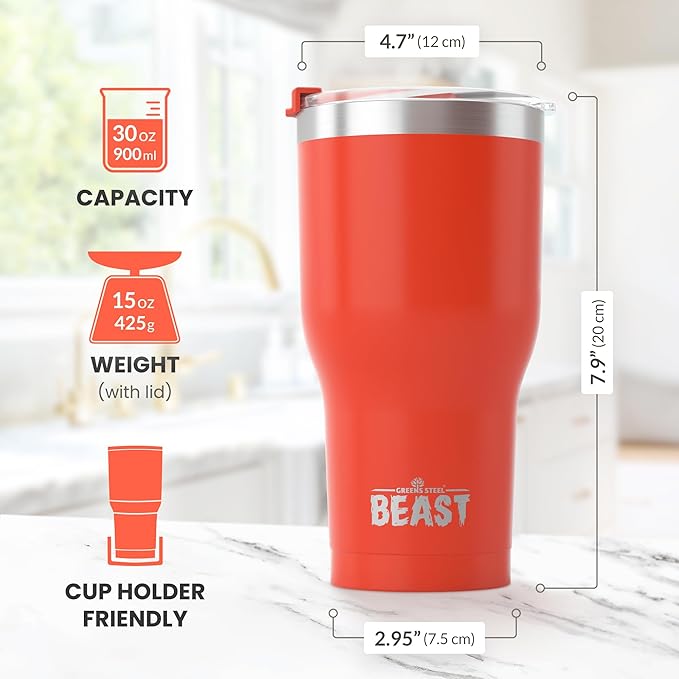 Beast 30 oz Tumbler Stainless Steel Vacuum Insulated Coffee Ice Cup Double Wall Travel Flask (Ladybug Red)