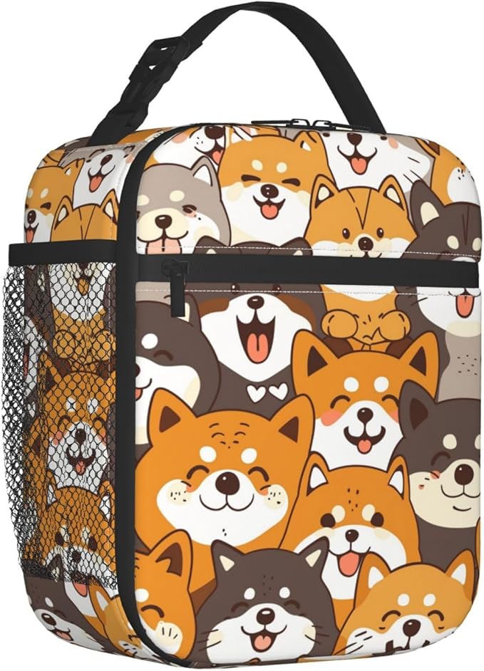 Reusable Shiba Inu Lunch Box for Kids Girls Boys Women Adult, Insulated Cute Dog Faces Lunch Bag,Polyester Cooler Handbags Case for School Picnic Work Travel Beach or Hiking (Multicolor)