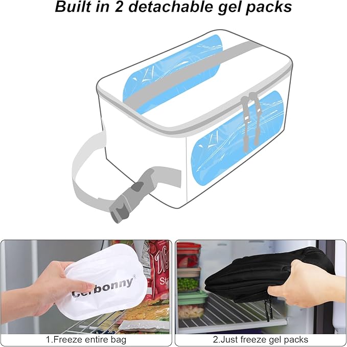 Cerbonny Small Lunch Bag,Small Cooler Bag,Freezable Snack Bag for Kids/Adult,Mini Cooler Bag with Buckle Handle,Freezable Lunch Bag for Work School Travel,Black