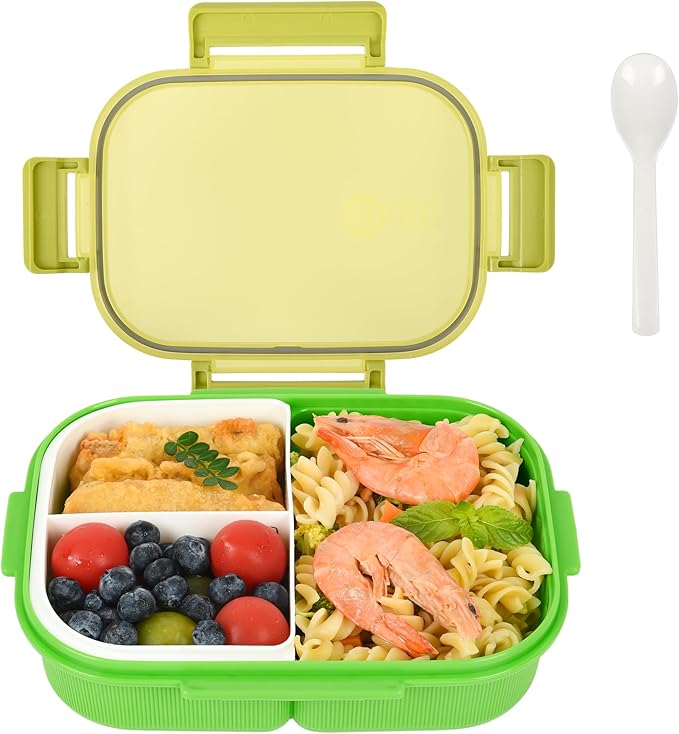 Bento Box with Removable Compartments for Adults & Kids - 1000ml Leak Proof Lunch Box with Utensils, BPA-Free, Microwave & Dishwasher Safe, Portable(Green)