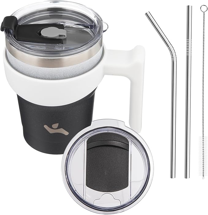 10 oz Tumbler with Handle and 2 Straw 2 Lid, Insulated Water Bottle Stainless Steel Vacuum Cup Reusable Travel Mug,Day Night