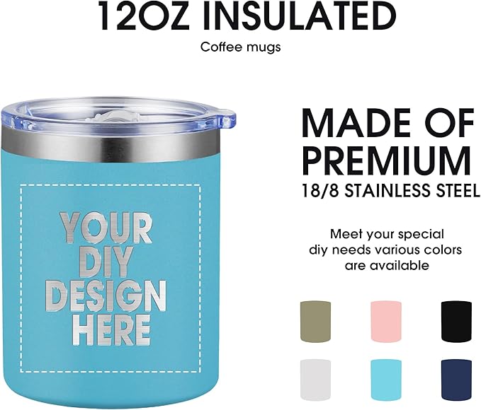 Personalized Custom Tumbler Print in USA 12oz 50Pcs Stainless Steel Travel Coffee Cup with Lid & Straw Double Wall Insulated Mug With Colorful Text Logo Photo