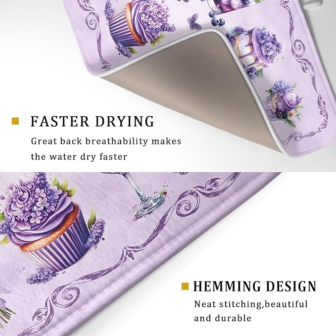 Purple Coffee Matt for Counter Sweet Dish Drying Mats for Dessert Lover Large Size Absorbent 18 X 24 In