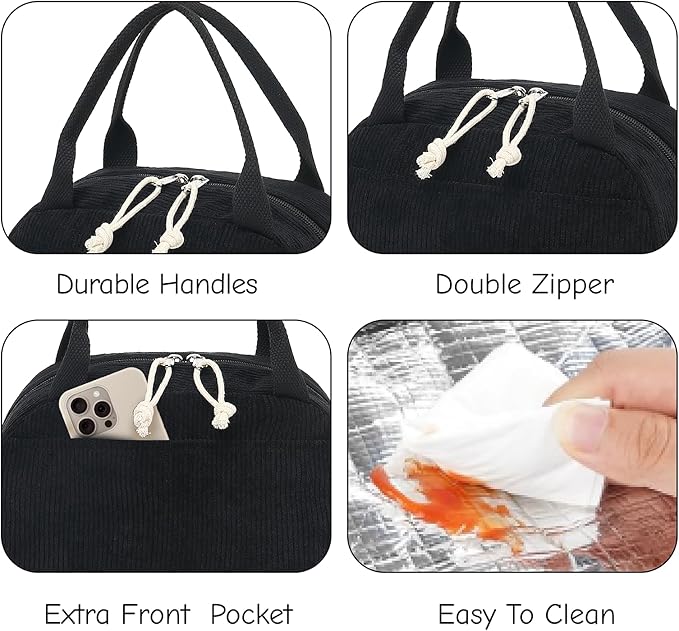 Bluboon Lunch Bag for Women Men Cute Corduroy Lunch Tote Bags Reusable Insulated Lunch Box Large Capacity Reusable Insulated Cooler for Work Picnic or Travel