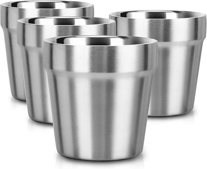 Beasea Mini Stainless Steel Cups, 6 oz Set of 4 Metal Drinking Cups, Stackable 304 Stainless Steel Cups Double Wall Small Metal Insulated Drinking Cups Glasses for Home Restaurant Party Camping