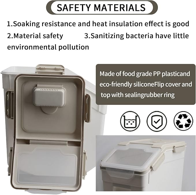 2 Pack Rice Storage Container with Measuring Cup 50 lb Flour Storage Container with Wheels, BPA Free Food Storage Container Dog Cat Food Bin Set for Dry Food Sugar, Cereal(Gray)