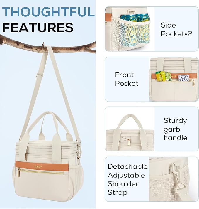 TOURIT Insulated Lunch Box Bag, Double Deck Leakproof Cooler Tote for Work Office Picnic, Expandable Lunch Container, Picnic