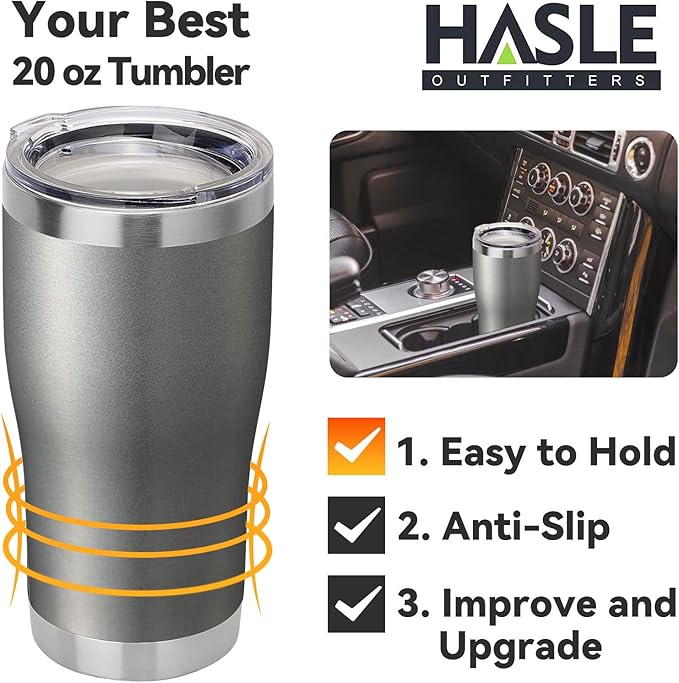 HASLE OUTFITTERS 20 oz Tumbler Bulk, Stainless Steel Tumblers with Lid, Vacuum Insulated Tumbler, Double Wall Tumbler Cup, coffee mugs, Gray, 1 Pack