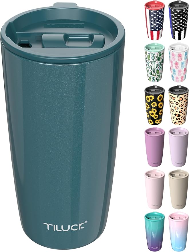 TILUCK 20 oz Tumbler with Leak-Proof Lid, Vacuum Insulated Stainless Steel Coffee Mug, Double-Walled Travel Tumbler for Hot and Cold Drinks(GlitterIndigo, 20oz)