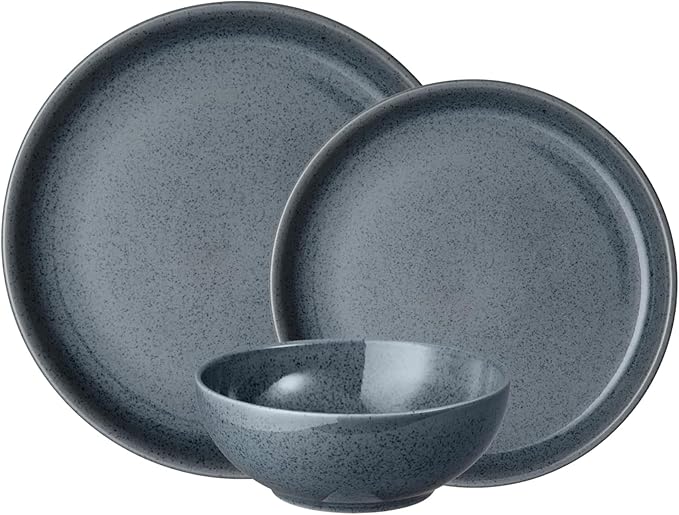 Denby - Dark Grey Speckle Dinner Set For 4-12 Piece Reactive Glaze Ceramic Stoneware Tableware Set - Dishwasher Microwave Oven Safe - Scratch Chip Resistant