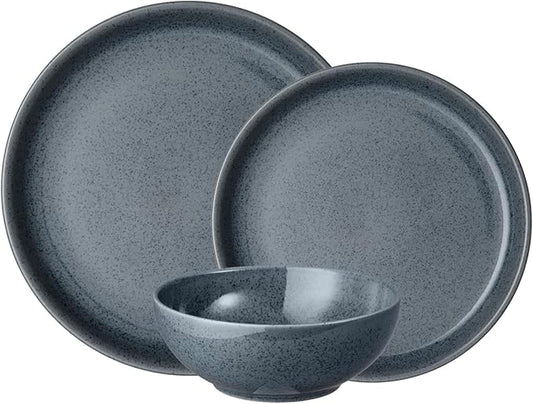 Denby - Dark Grey Speckle Dinner Set For 4-12 Piece Reactive Glaze Ceramic Stoneware Tableware Set - Dishwasher Microwave Oven Safe - Scratch Chip Resistant