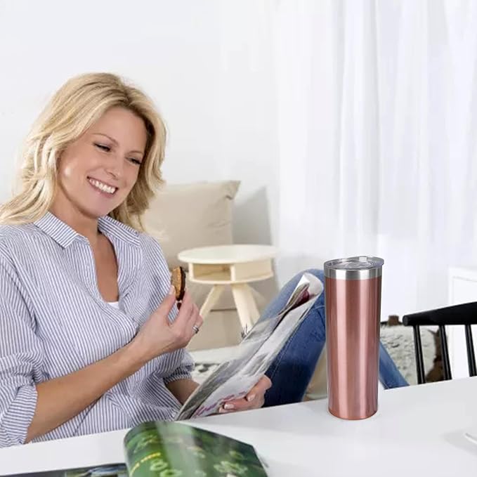 20 oz Skinny Tumblers with Lid and Straw,Stainless Steel Vacuum Insulated Tumbler Cup Double Wall Travel Coffee Mug, Thermal Water Tumbler for Hot and Cold Drinks(Rose Gold,1)