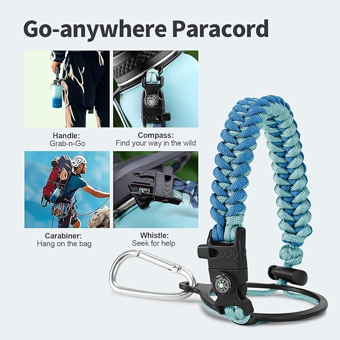 32 oz Insulated Water Bottle with Straw (Cold for 48 Hrs), Stainless Steel Triple Wall Vacuum Sports Water Jug, Leakproof Hydro Cup Flask with Paracord Handle & Straw Spout Lids & DIY Stickers