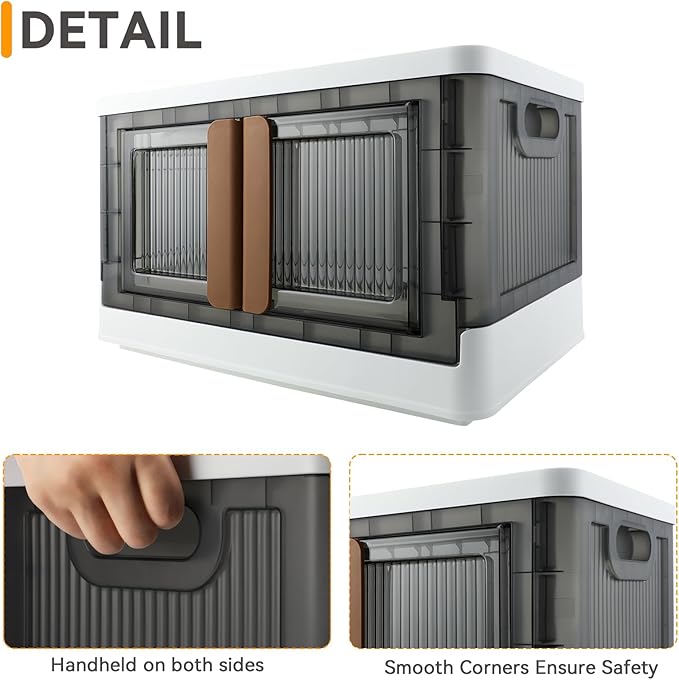 Storage Bin, Cabinet with Lids, 8.4 Gallon Capacity (Per One), 2 Pack, With Double Door and Locks, Foldable, Transparent, For Toys, Cloth, Books