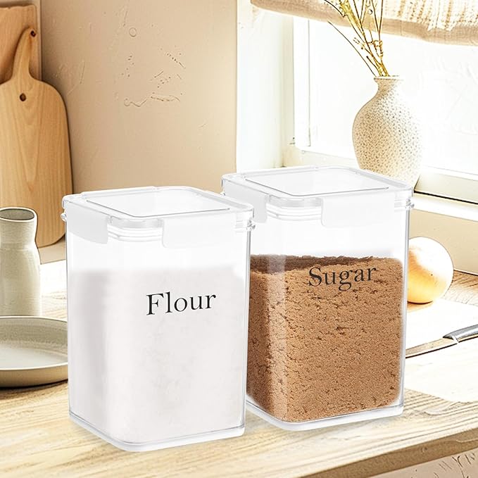 Set Of 2 Large Food Storage Jars 5L - Airtight Containers with Lids,Flour Sugar Storage Containers with Free Spoon-Kitchen Canisters for Sugar,Flour,Coffee,Pantry Organization Keeper Box