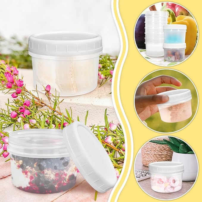 10 Pack 4oz Reusable Small Plastic Containers with Screw Lids, Small Food Storage Freezer Containers, Stackable Food Storage Jars, Sauce Condiment Jars Lunch Box Accessories