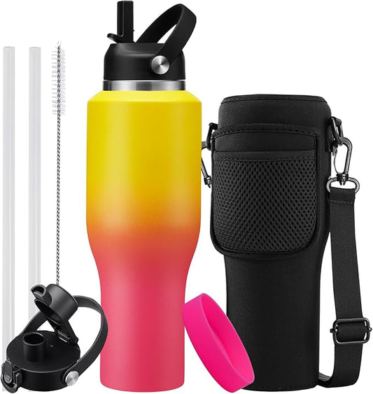 40 oz Insulated Water Bottle - Cold 48H & Hot 24H, Leak-Proof Metal Tumbler with Carrier Bag, Protective Boot, BPA Free Vacuum Hydro Travel Thermal Cup Flask for Women Mom Girfriend Gift