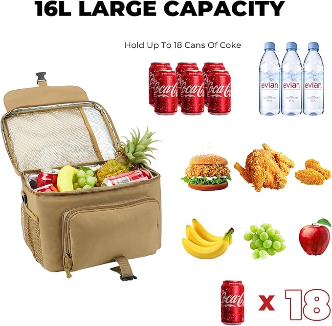 Ronyes Tactical Lunch Box for Men,Large Insulated Lunch Bag with Shoulder Strap,Heavy Duty Lunchbox Cooler MOLLE Webbing, Leakproof Pail for Work Camping Fishing-Brown