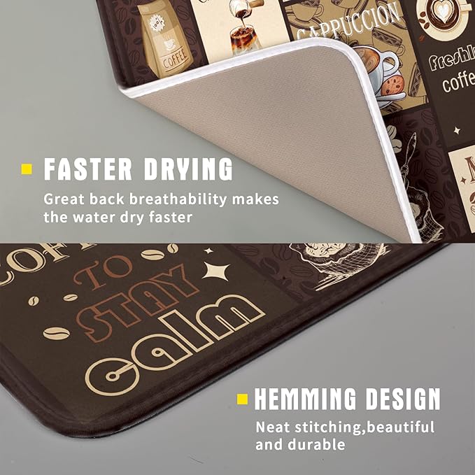 Brown Coffee Dish Drying Mat 16x18 Inch Coffee Cup Espresso Machine Pad Absorbent Washable Dish Rack Pad for Kitchen Counter Cafe Bar