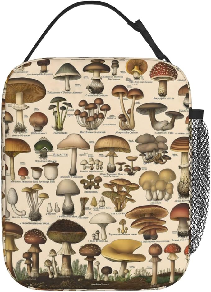 Botanical Mushroom Lunch Box for Women Men, Insulated Lunch Box, Reusable Lunch Bag for Office, Work, Picnic, Travel