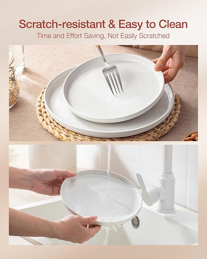 Famiware Milkyway Dinnerware Set with Mugs, Service for 4 (16pcs), Ribbed Stoneware Plates and Bowls Dishes Sets - Chip & Scratch Resistant, Microwave & Dishwasher Safe, White