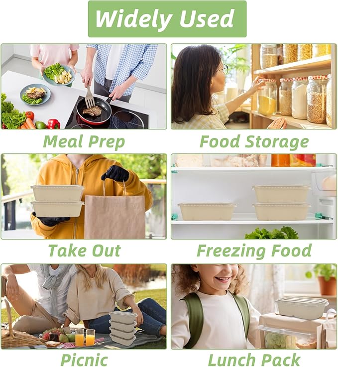 SENENQU 100 Pack 25 Oz Disposable Bowls With Lids, Compostable Sugarcane Fiber Paper Bowls, Take Away Food Containers Meal Prep Food Storage For Salad, Pasta, Nacho, Burrito