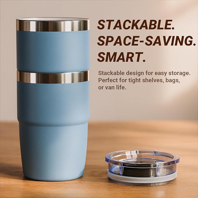 8 oz Espresso/Coffee Cup with Magnetic Lid, Ceramic-Lined 18/8 Stainless Steel, Double-Wall Vacuum Insulated, Stackable, Dishwasher Safe, Mini Tumbler for On-the-Go (Seafoam, 2 Pack)