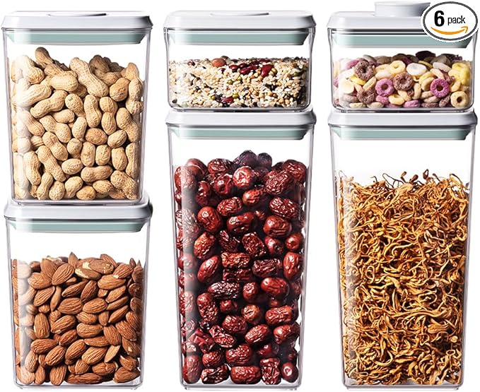 Pop Food Storage Containers Set, 6Pcs Airtight Containers with Lids for Kitchen Pantry Organizers and Storage,One Button Opening BPA-Free Food Containers for Cereal Flour Sugar(0.6, 1.3, 1.9Qt)*2